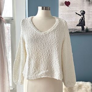 O’Neill Cream V-Neck Textured Knit Sweater
